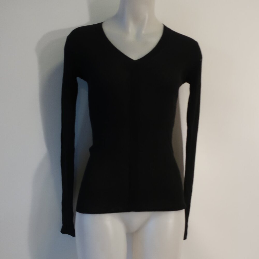 Womens ATM Black Ribbed V-Neck Top XS/S